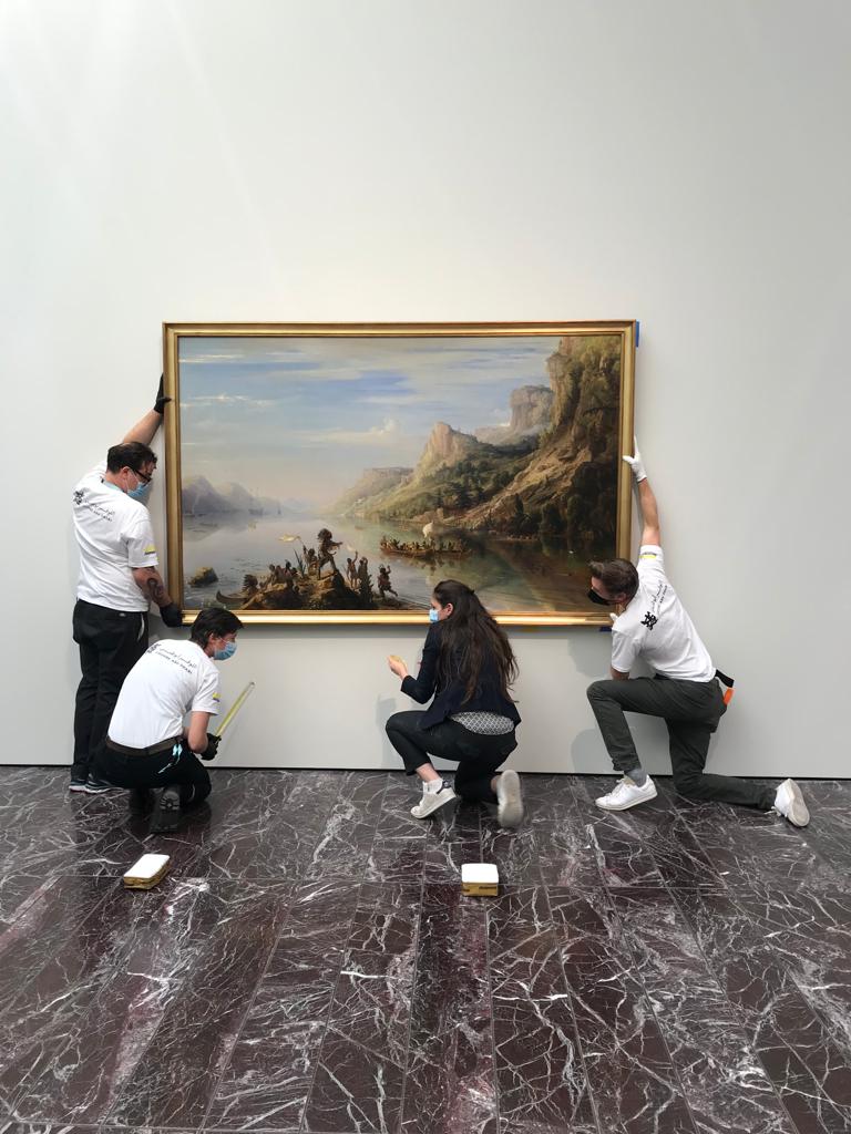 Handling of the painting of Théodore Gudin, JACQUES CARTIER DECOUVRE LE FLEUVE SAINT-LAURENT,1535